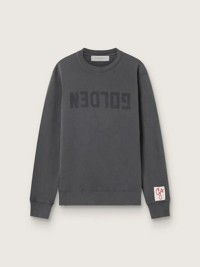 Sudadera gris para hombre con logotipo y acabado desgastado