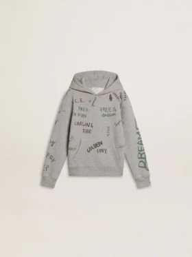 Sudadera gris para niños con letras impresas multicolores