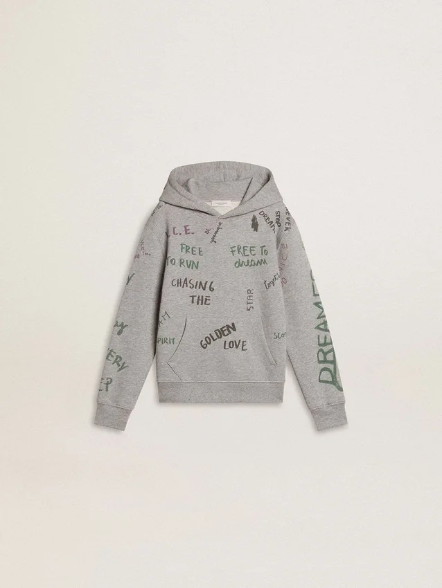 Sudadera gris para niños con letras impresas multicolores