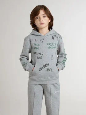 Sudadera gris para niños con letras impresas multicolores