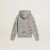 Sudadera gris para niños con letras impresas multicolores