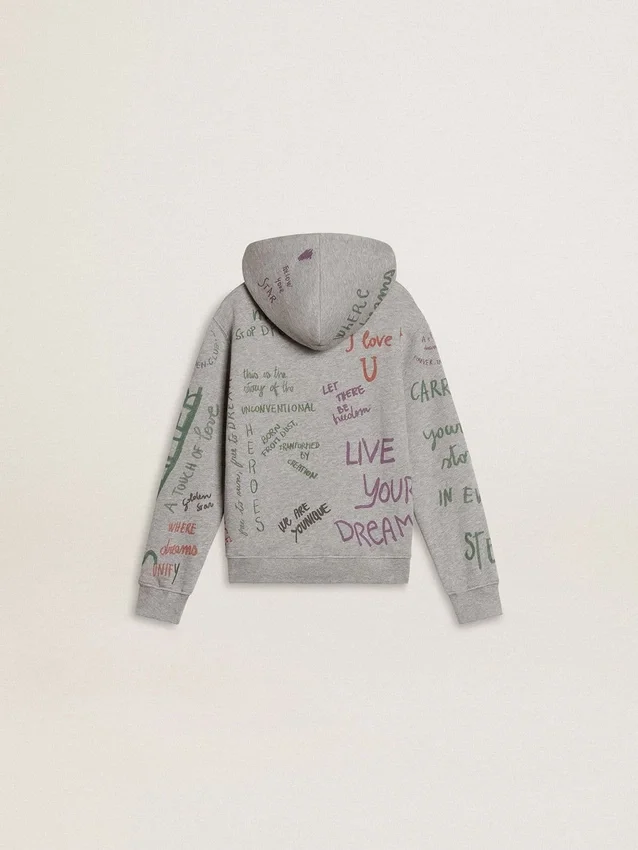 Sudadera gris para niños con letras impresas multicolores