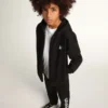 Sudadera negra con capucha, estrella blanca en contraste y logotipo