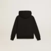 Sudadera negra con capucha, estrella blanca en contraste y logotipo