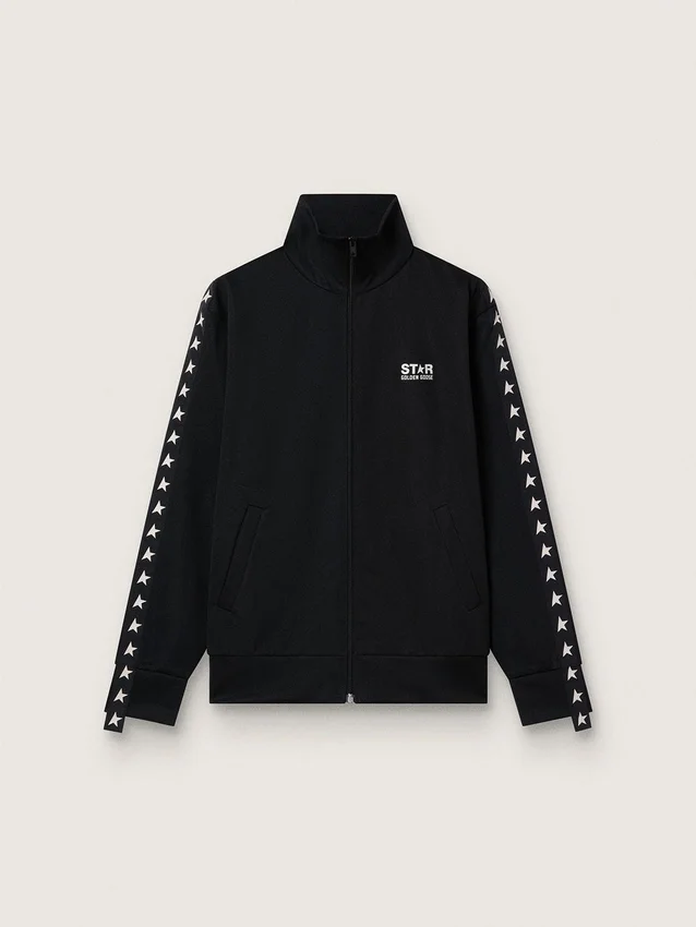 Sudadera negra con cremallera para hombre con estrellas blancas