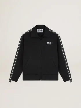 Sudadera negra con cremallera para mujer con estrellas blancas