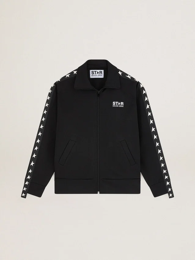 Sudadera negra con cremallera para mujer con estrellas blancas