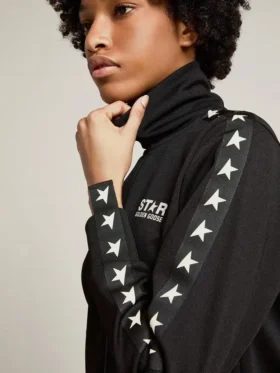 Sudadera negra con cremallera para mujer con estrellas blancas