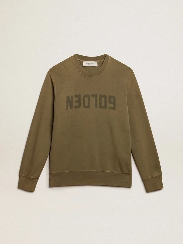 Sudadera para hombre en verde oliva con letras doradas