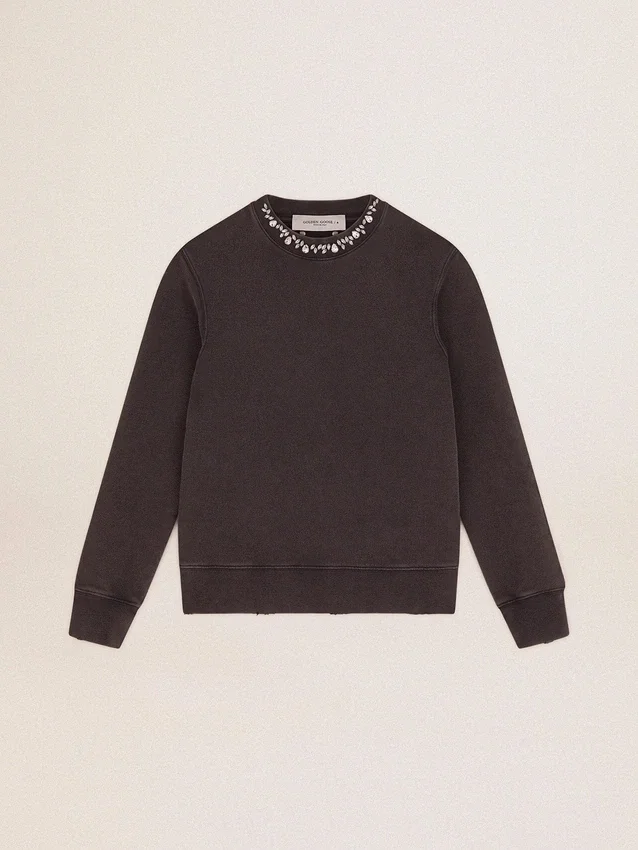 Sudadera para mujer en gris antracita con cristales
