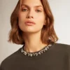 Sudadera para mujer en gris antracita con cristales