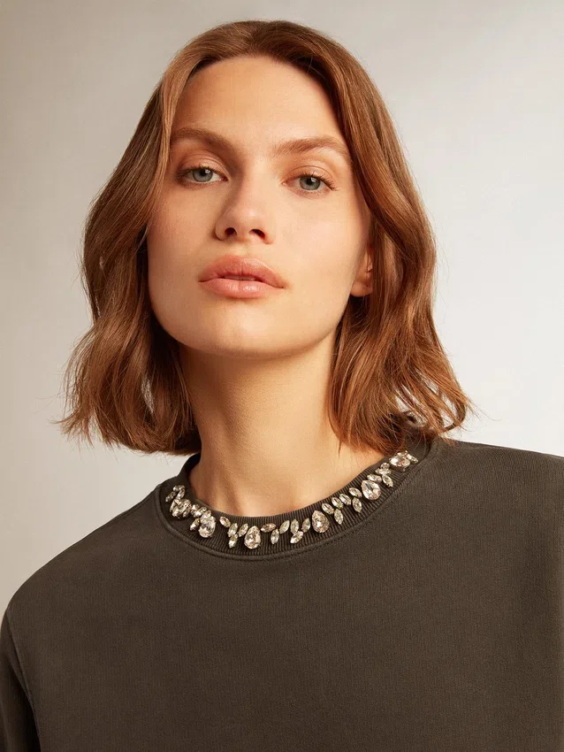 Sudadera para mujer en gris antracita con cristales