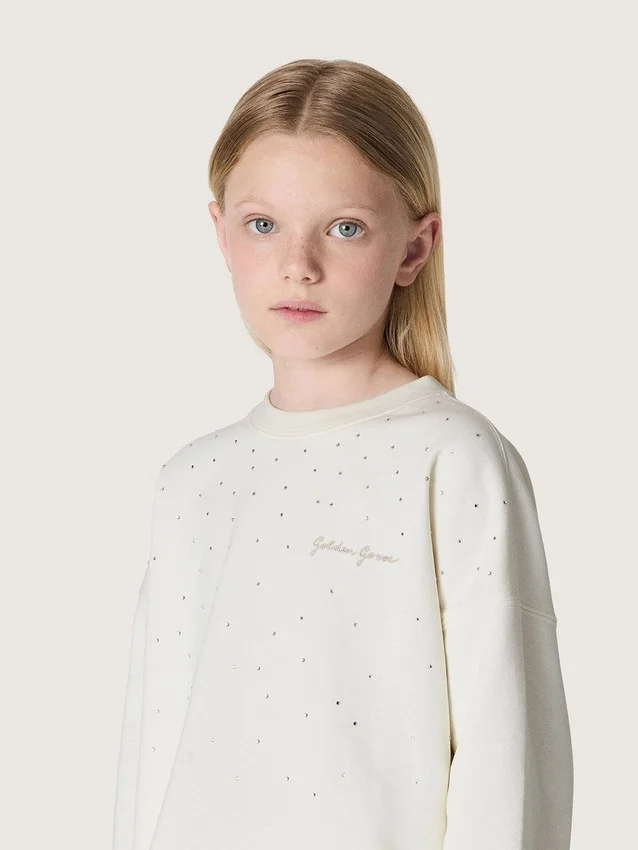 Sudadera para niñas «Journey» de algodón blanco con cristales y logotipo
