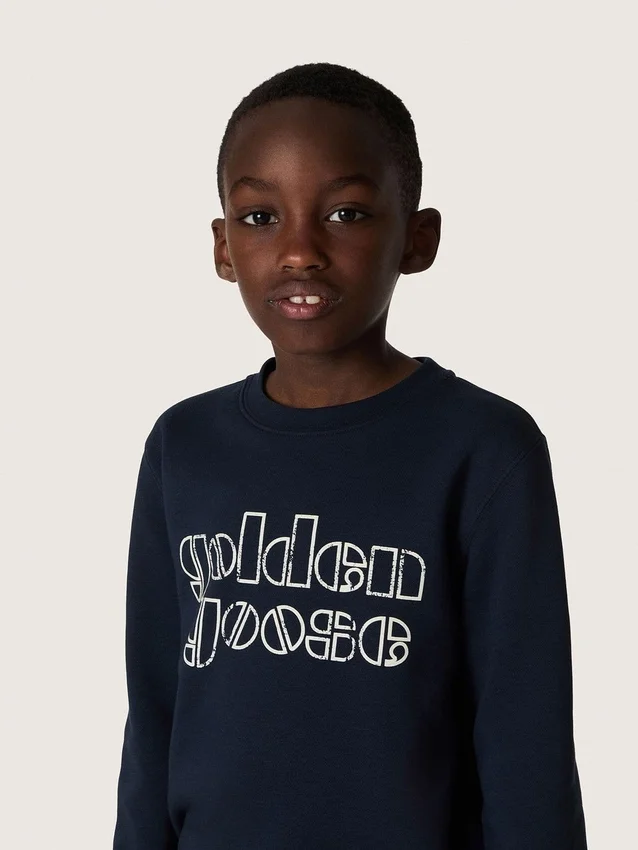 Sudadera para niños Journey en mezcla de algodón azul con logotipo en contraste