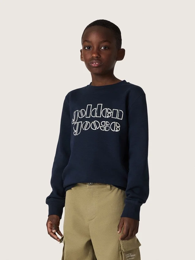 Sudadera para niños Journey en mezcla de algodón azul con logotipo en contraste