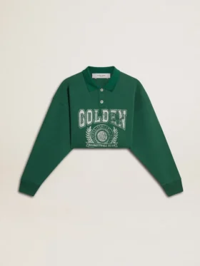 Sudadera polo corta verde para mujer con estampado