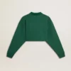 Sudadera polo corta verde para mujer con estampado