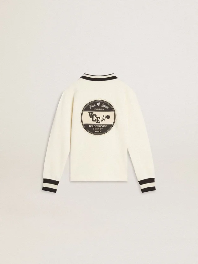 Sudadera polo infantil de algodón blanco con bordado en el pecho y estampado en la espalda