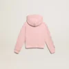 Sudadera rosa con capucha y estrellas plateadas brillantes