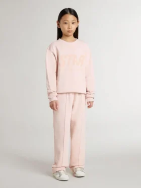 Sudadera rosa para niñas con letras rosas en el frente