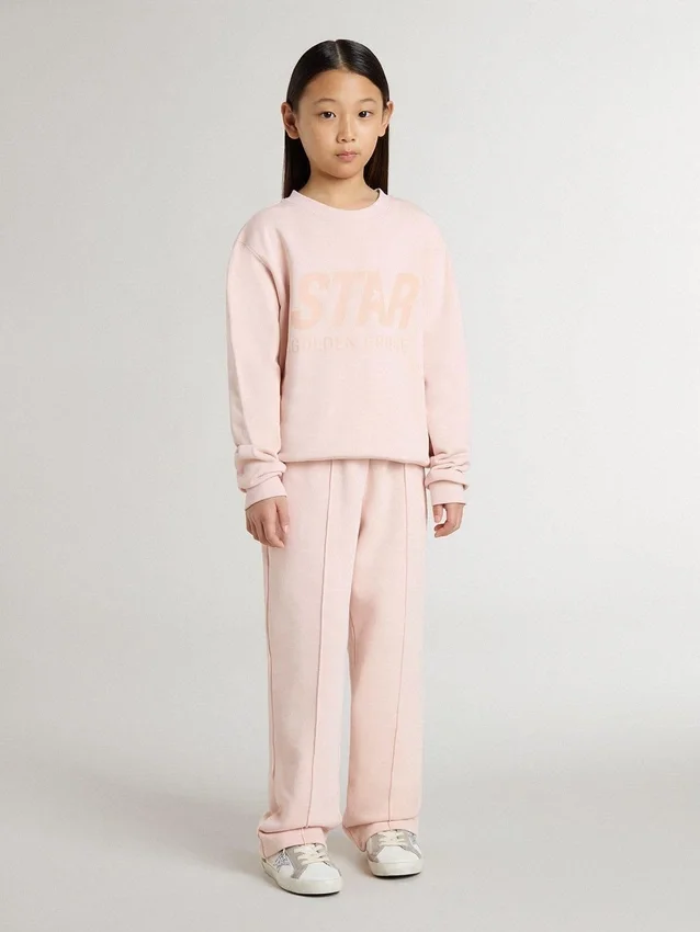 Sudadera rosa para niñas con letras rosas en el frente
