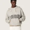 Sudadera unisex con capucha de algodón gris con estampado de bandera vintage