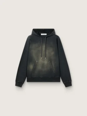 Sudadera unisex con capucha de algodón negro con efecto decolorado