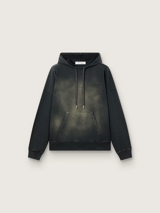 Sudadera unisex con capucha de algodón negro con efecto decolorado