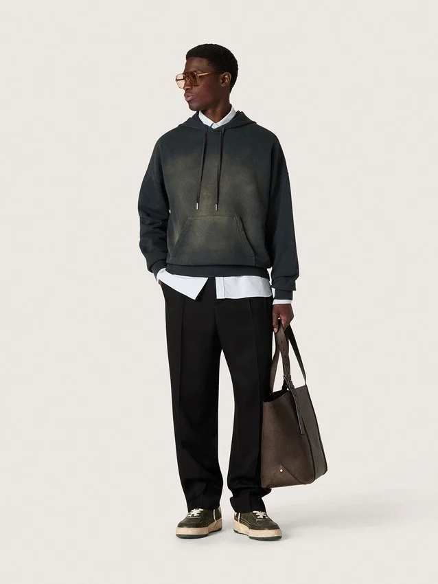 Sudadera unisex con capucha de algodón negro con efecto decolorado