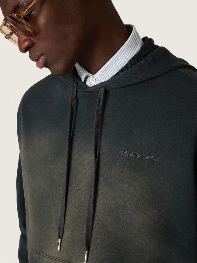 Sudadera unisex con capucha de algodón negro con efecto decolorado
