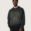 Sudadera unisex con capucha de algodón negro con efecto decolorado