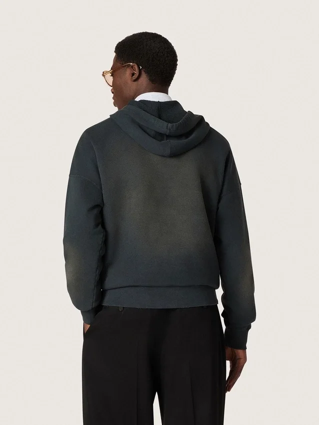 Sudadera unisex con capucha de algodón negro con efecto decolorado