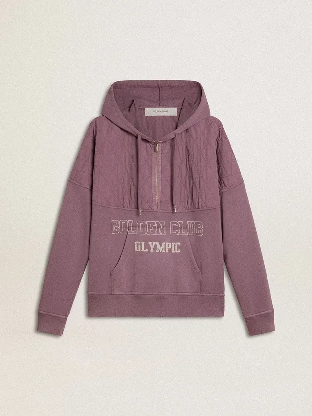 Sudadera unisex de algodón color malva con estampado en el frente