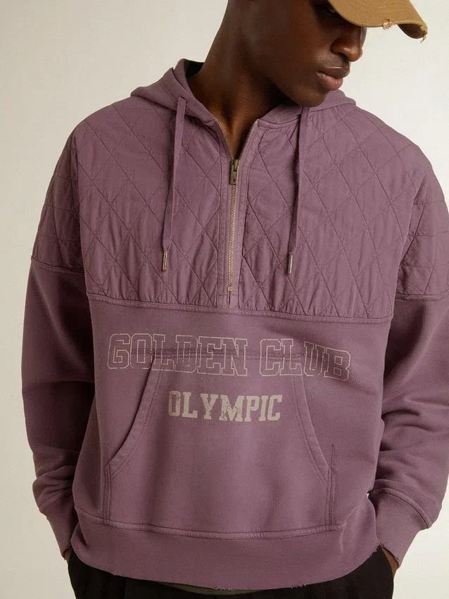 Sudadera unisex de algodón color malva con estampado en el frente