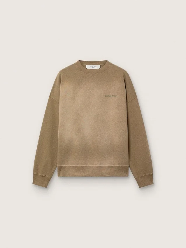 Sudadera unisex de algodón color verde militar con efecto desteñido y logotipo bordado