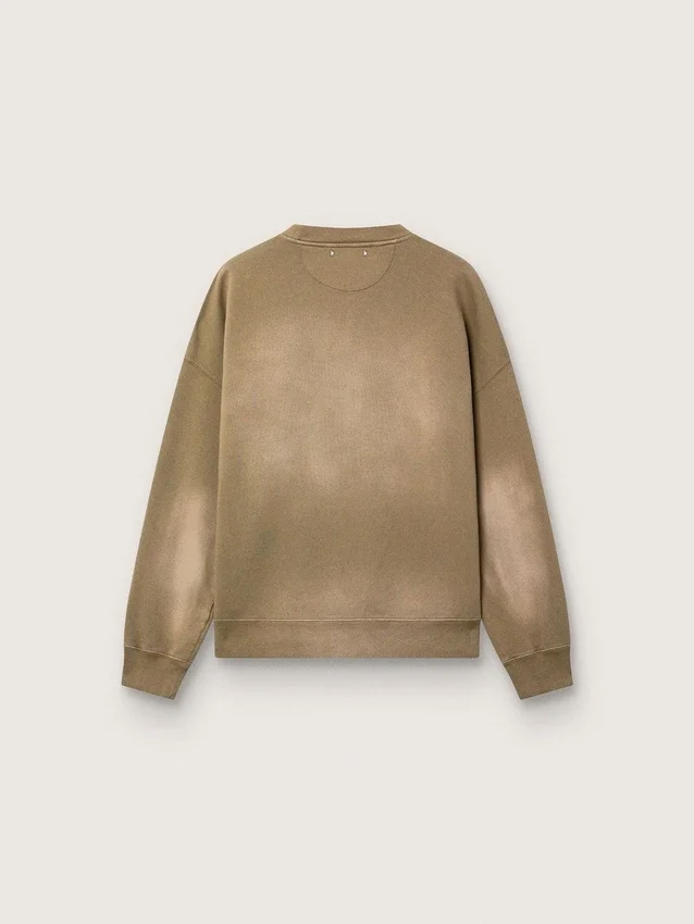 Sudadera unisex de algodón color verde militar con efecto desteñido y logotipo bordado