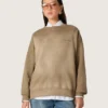 Sudadera unisex de algodón color verde militar con efecto desteñido y logotipo bordado