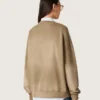 Sudadera unisex de algodón color verde militar con efecto desteñido y logotipo bordado