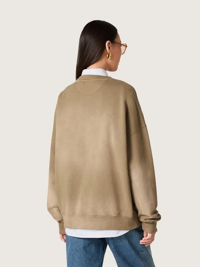 Sudadera unisex de algodón color verde militar con efecto desteñido y logotipo bordado