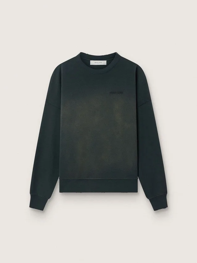 Sudadera unisex de algodón negro desgastado con logotipo bordado