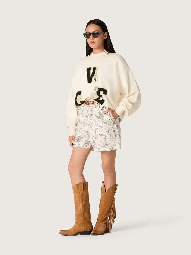Sudadera unisex de algodón «Star» en blanco vintage con parches bordados VCE