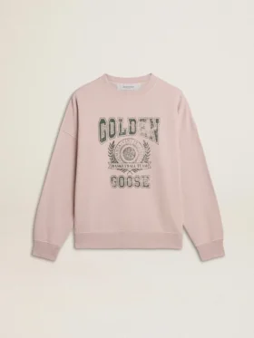 Sudadera unisex de cuello redondo en rosa antiguo con estampado de logotipo verde