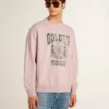 Sudadera unisex de cuello redondo en rosa antiguo con estampado de logotipo verde
