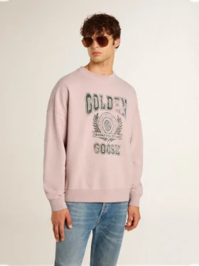 Sudadera unisex de cuello redondo en rosa antiguo con estampado de logotipo verde