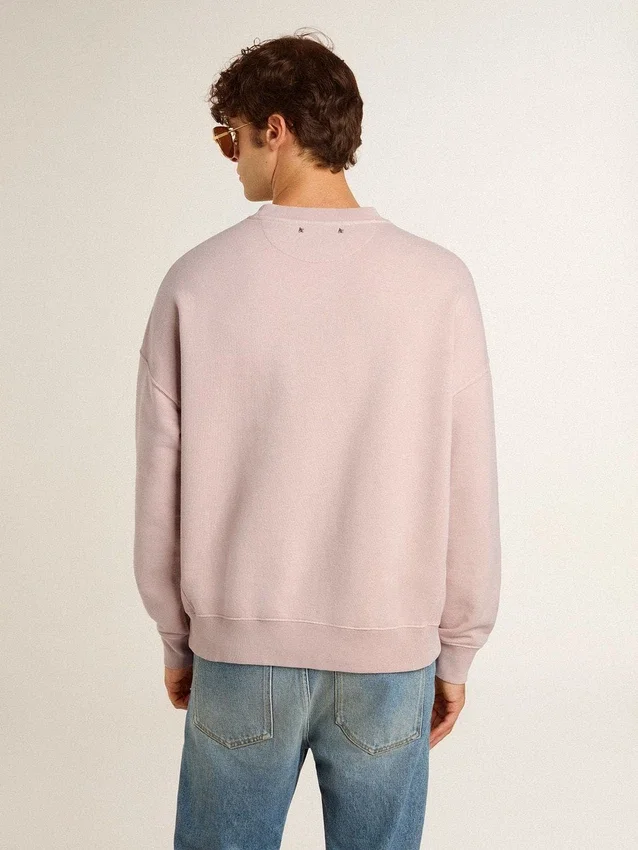 Sudadera unisex de cuello redondo en rosa antiguo con estampado de logotipo verde