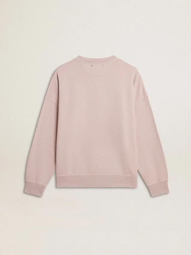 Sudadera unisex de cuello redondo en rosa antiguo con estampado de logotipo verde