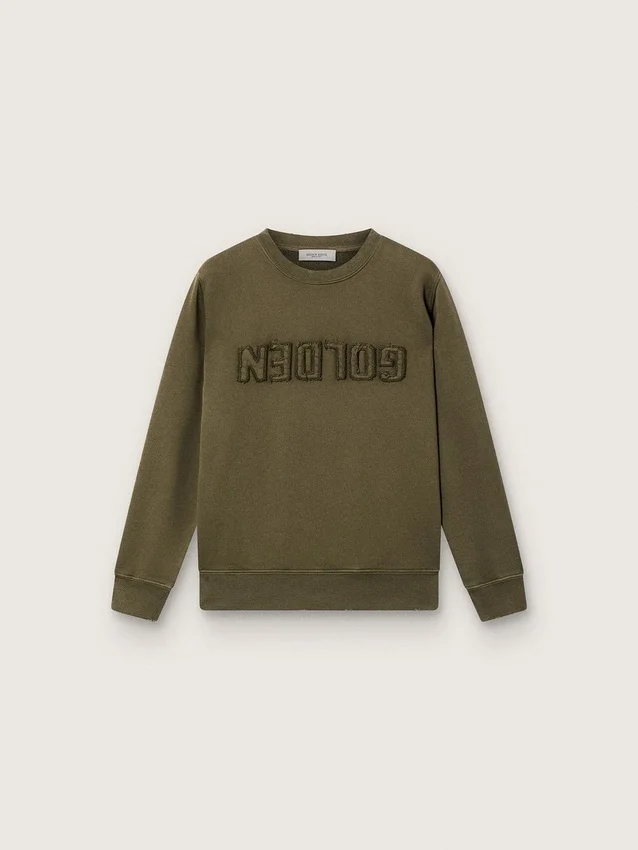 Sudadera unisex de Golden en algodón verde militar con logotipo invertido