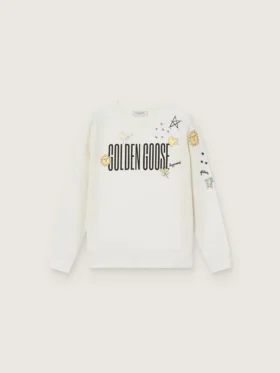 Sudadera unisex Journey en mezcla de algodón blanco con estampado de garabatos