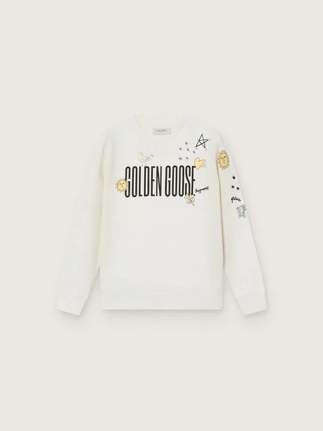 Sudadera unisex Journey en mezcla de algodón blanco con estampado de garabatos