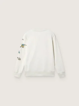 Sudadera unisex Journey en mezcla de algodón blanco con estampado de garabatos